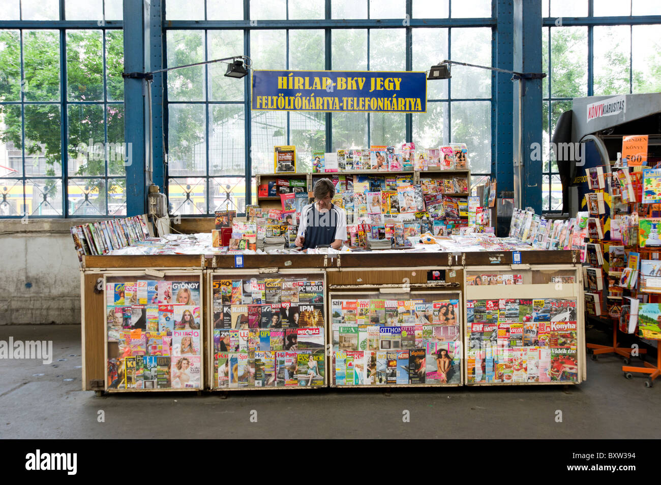 Magazine vendor stall in Budapest Nyugati pályaudvar train station, Hungary Stock Photo