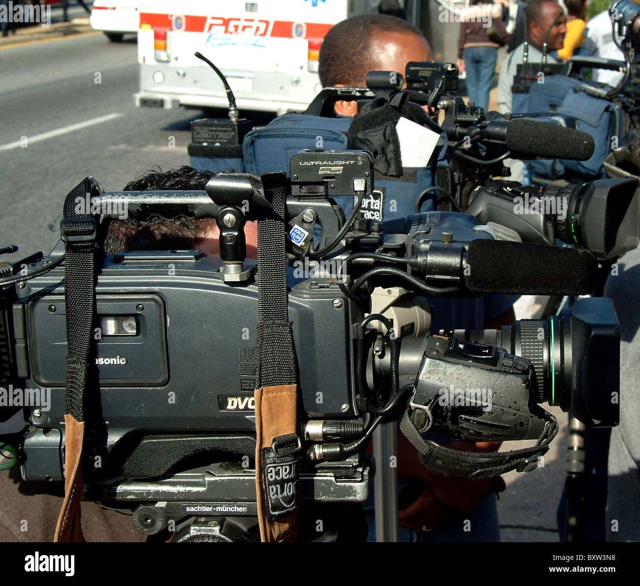 TV cameras prepared for a news conference Stock Photo