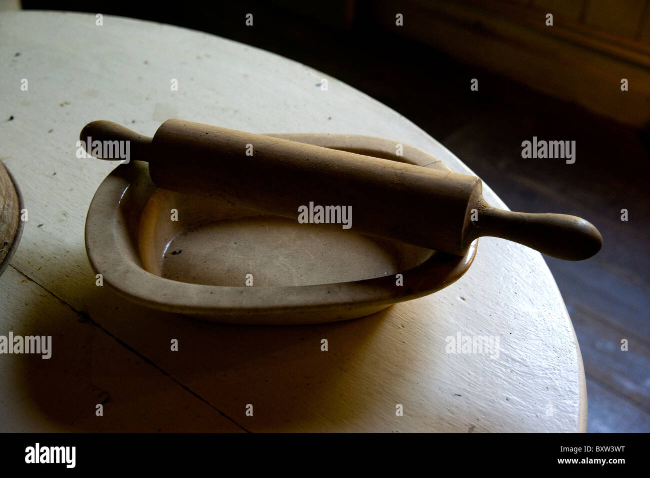 old rolling pin and pie dish Stock Photo Alamy