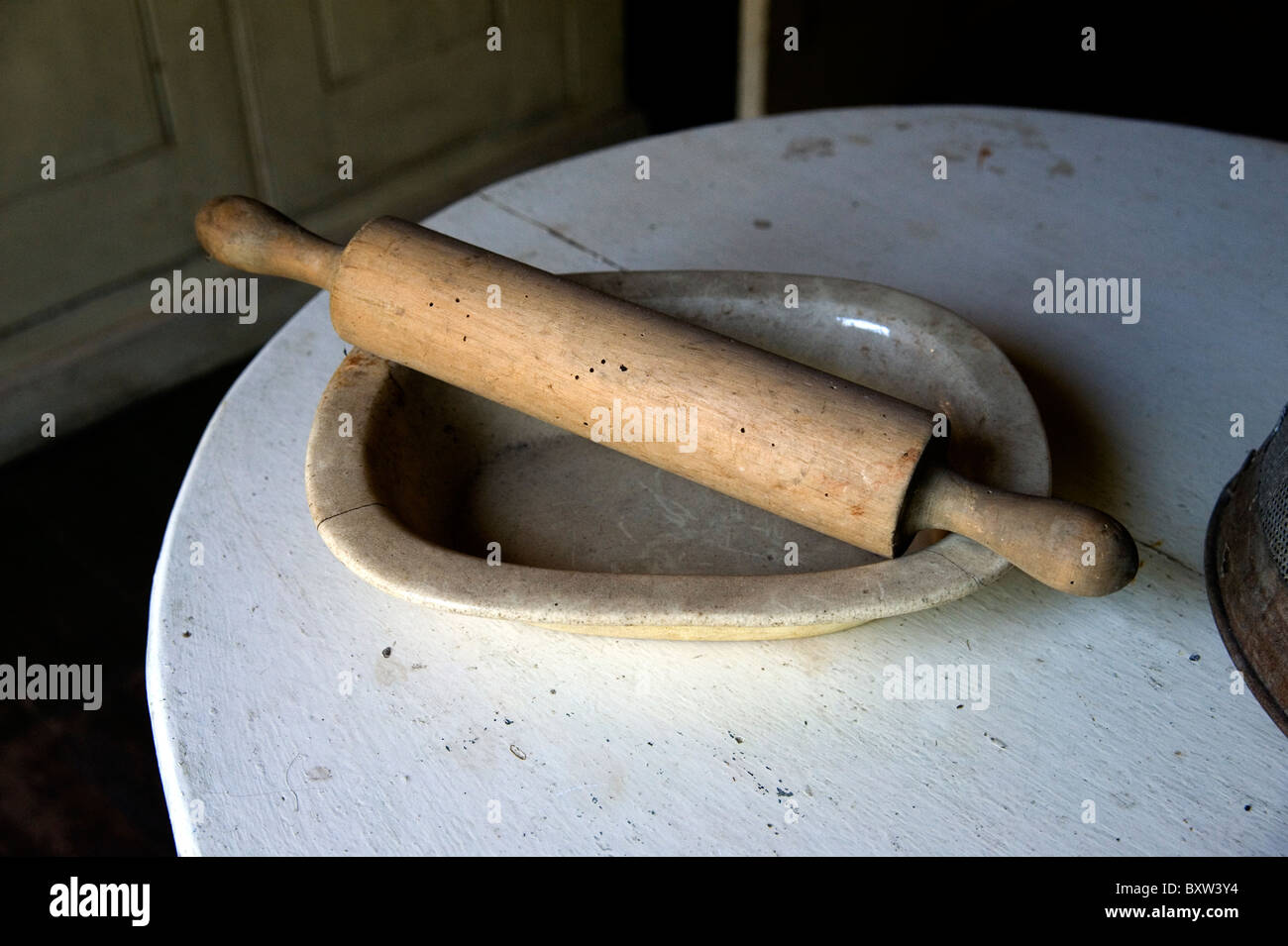 old rolling pin and pie dish Stock Photo Alamy