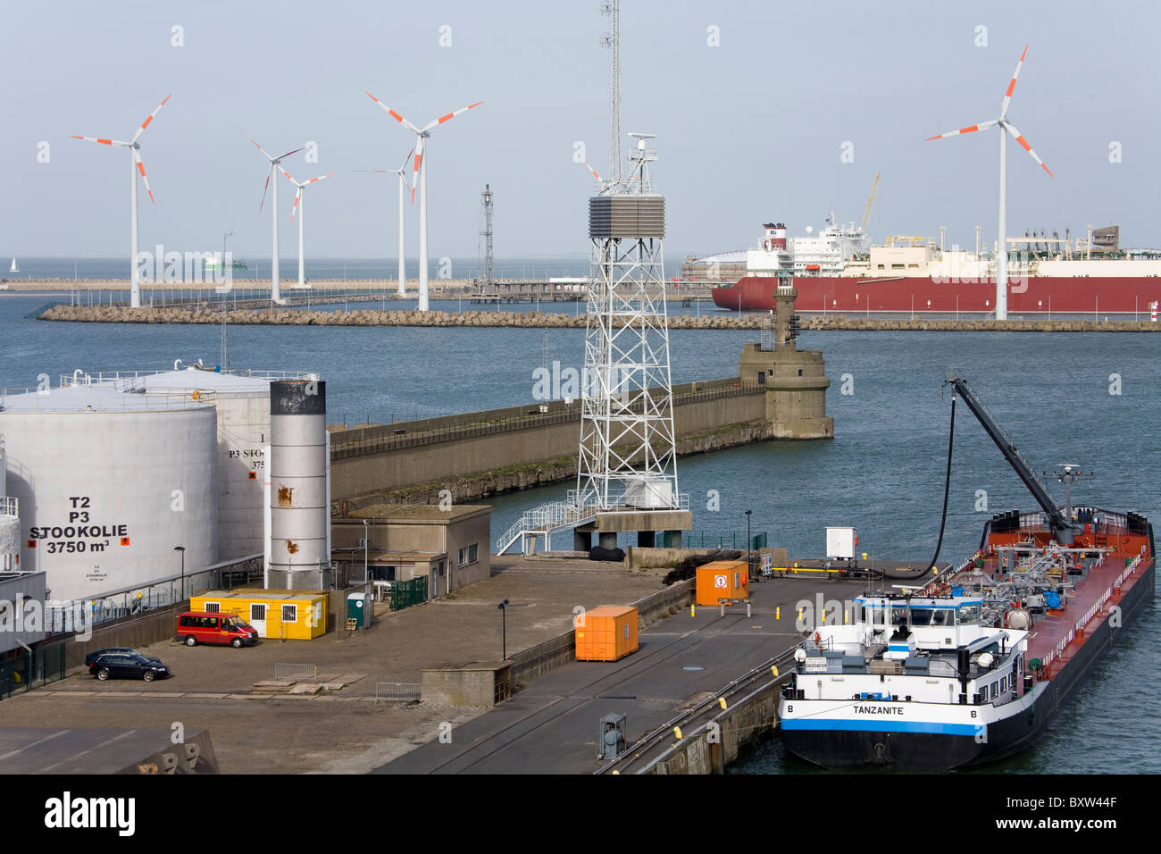 Oil storage tanks in the Port of Zeebrugge,West Flanders,Belgium,Europe Stock Photo