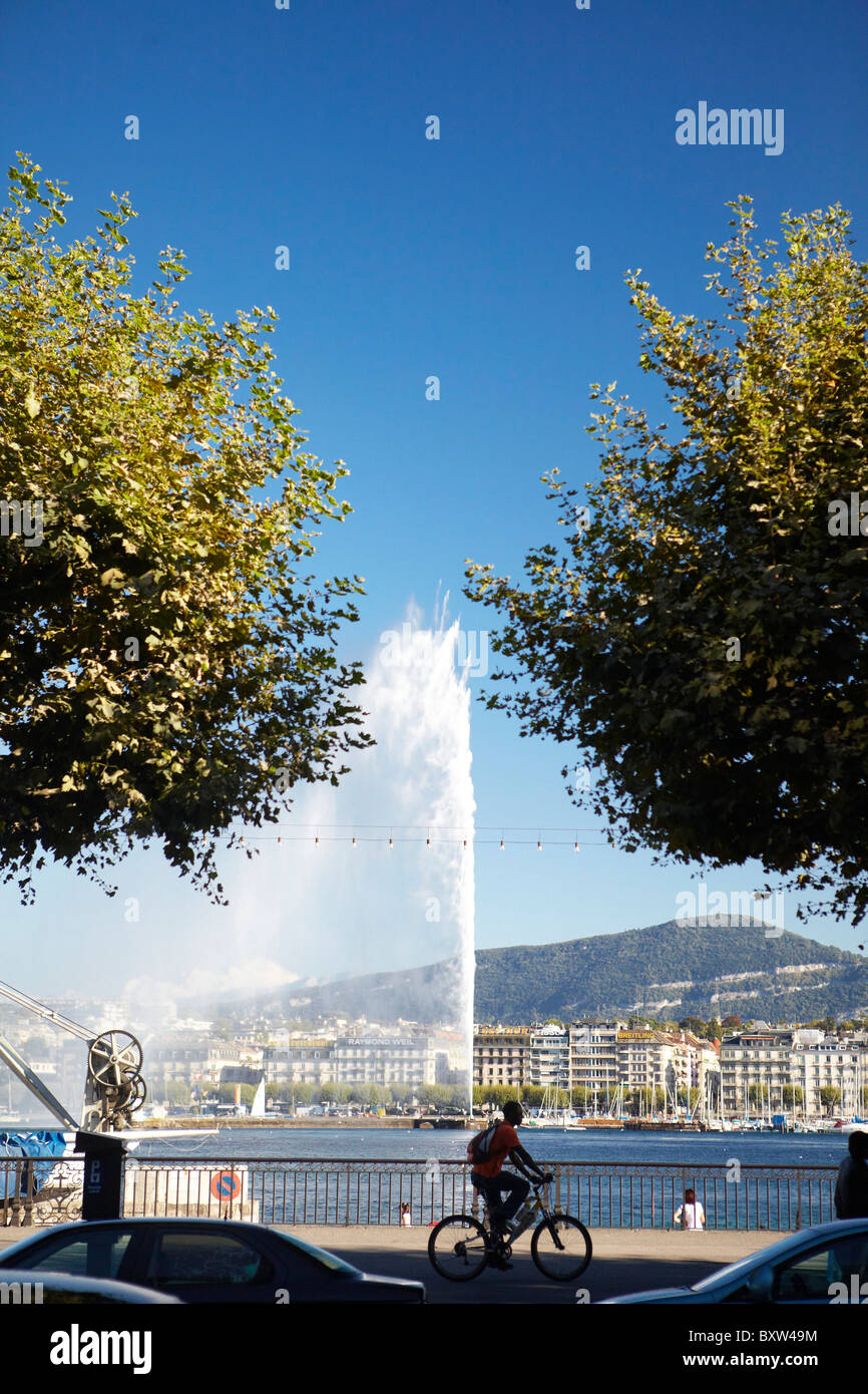 The Jet De Eau in Geneva Switzerland, Europe. Stock Photo