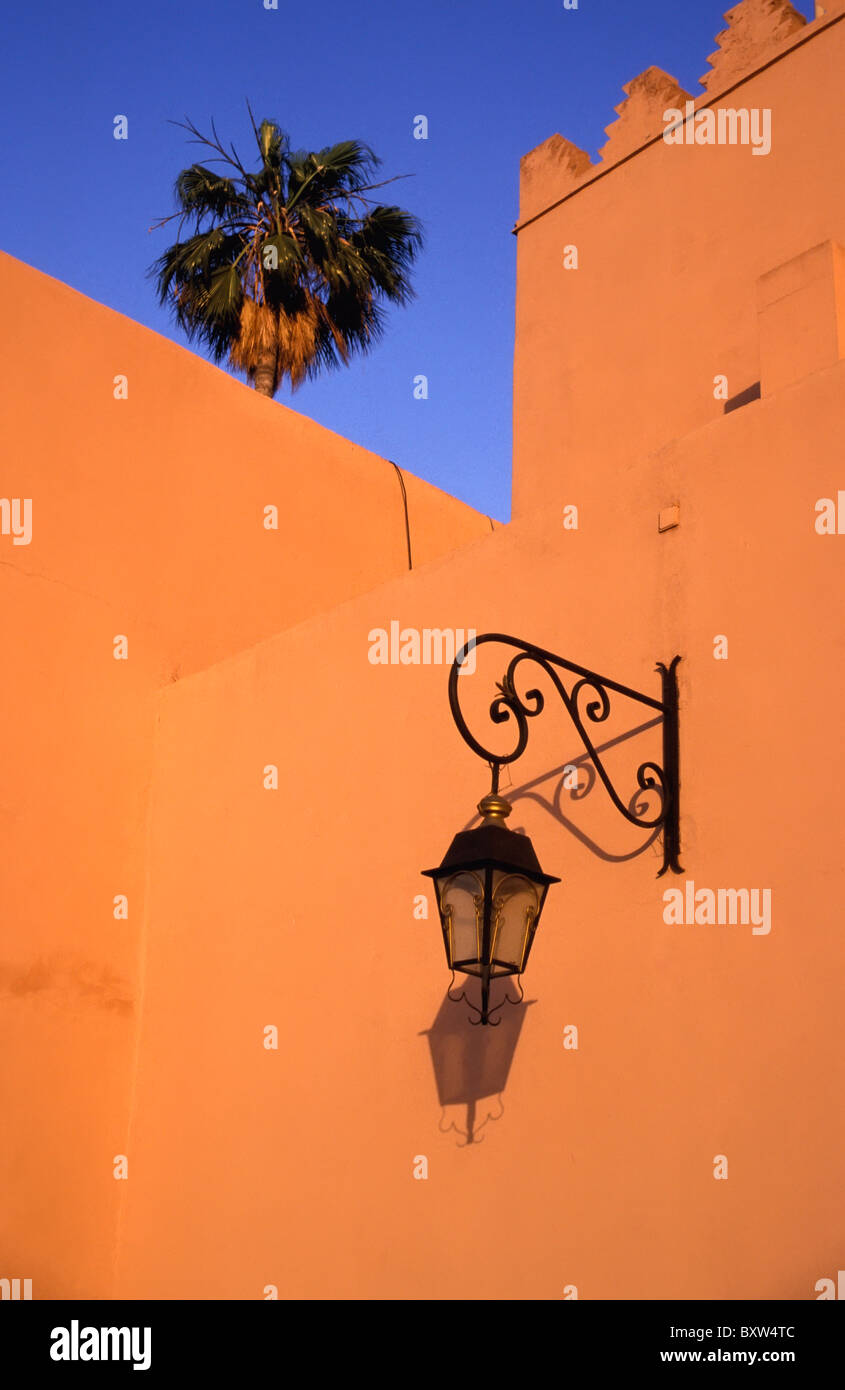 Walls of Koutoubia mosque with street lamp Stock Photo