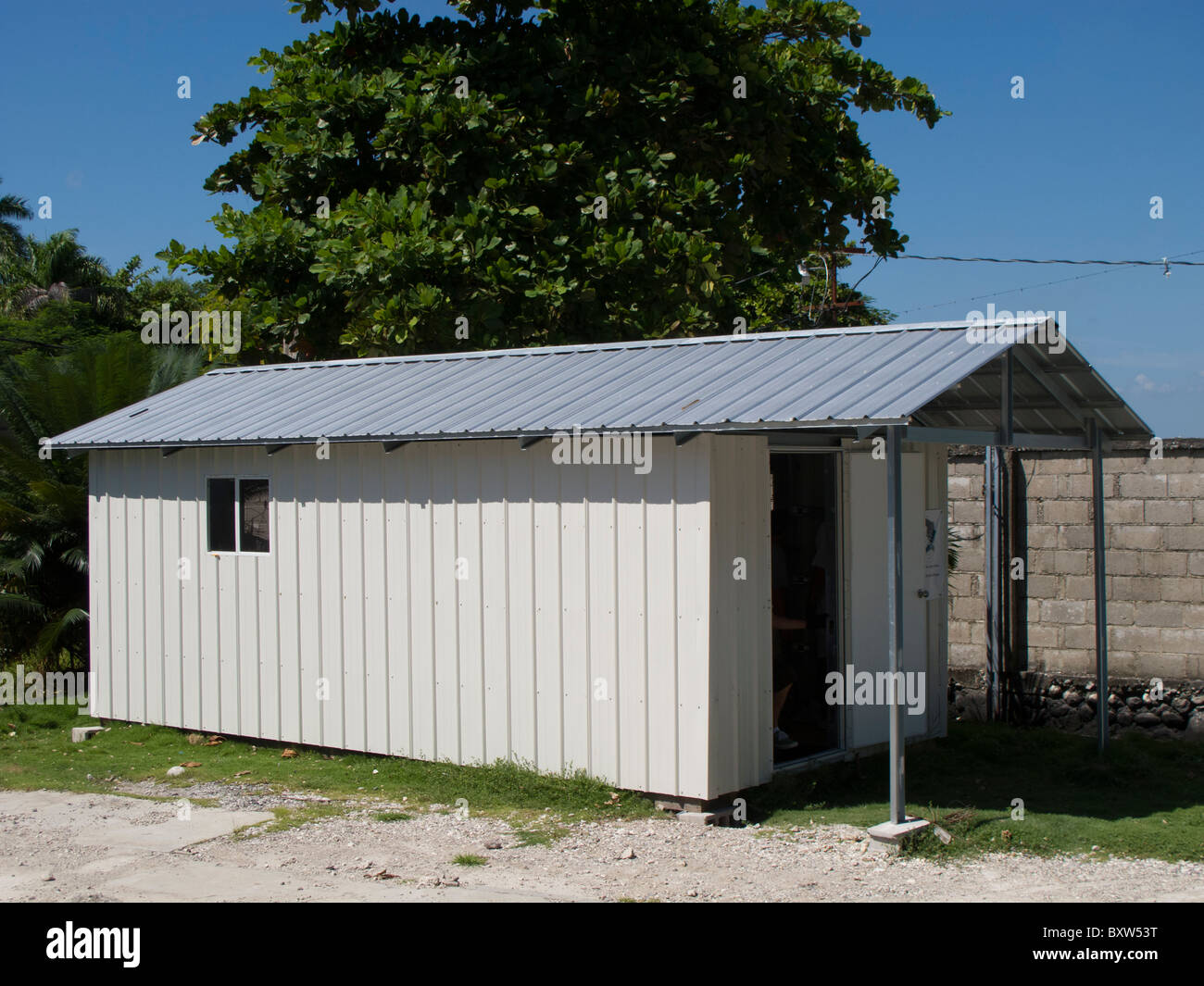 Transitional home designed by Reciprocal Ministries International to provide quake and hurricane safe homes in Haiti. Stock Photo