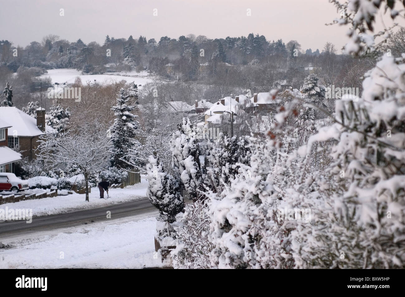 Clearing path after snow fall Stock Photo - Alamy