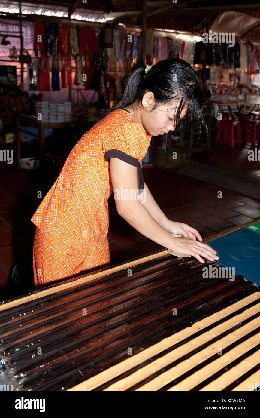 Candy factory, Vinh Long, Mekong Delta, Vietnam Stock Photo