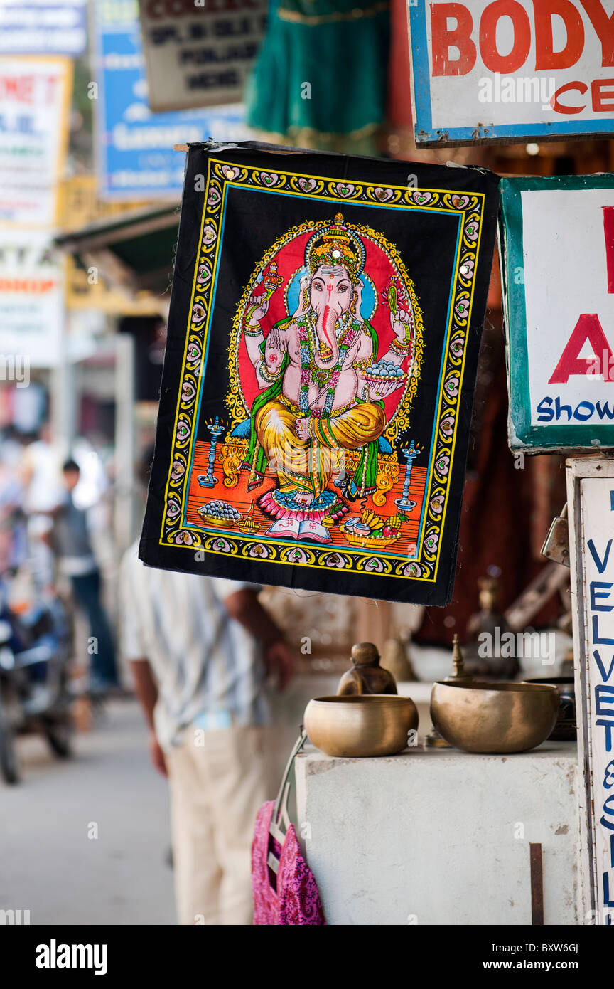 Lord Ganesha painted wall hanging in the streets of Puttaparthi, Andhra Pradesh, India Stock Photo