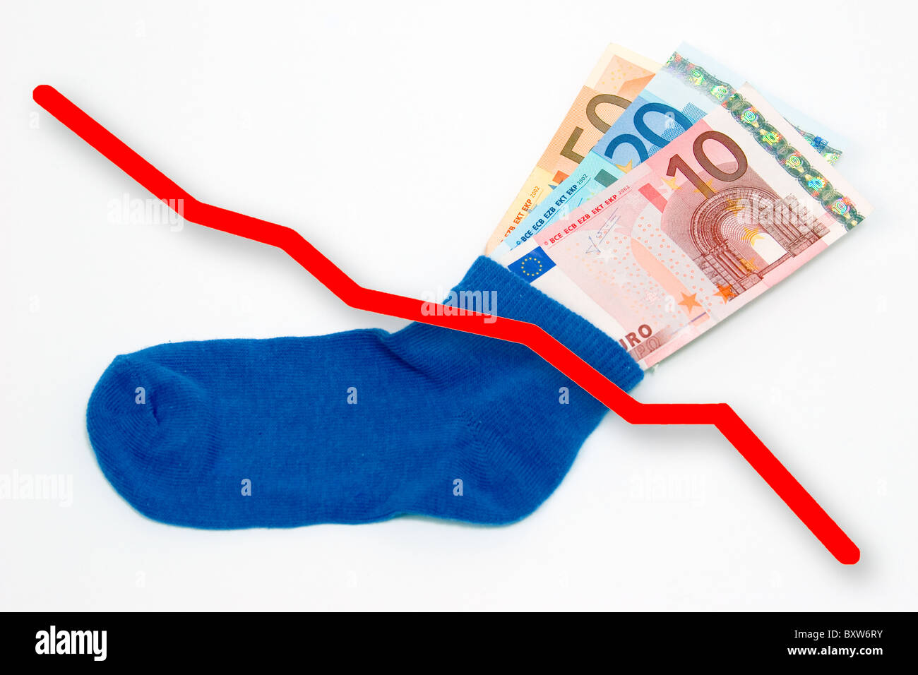 currency crisis of the EUR awaited collapse of the single currency symbol picture for the death of the Euro lost of saved money Stock Photo