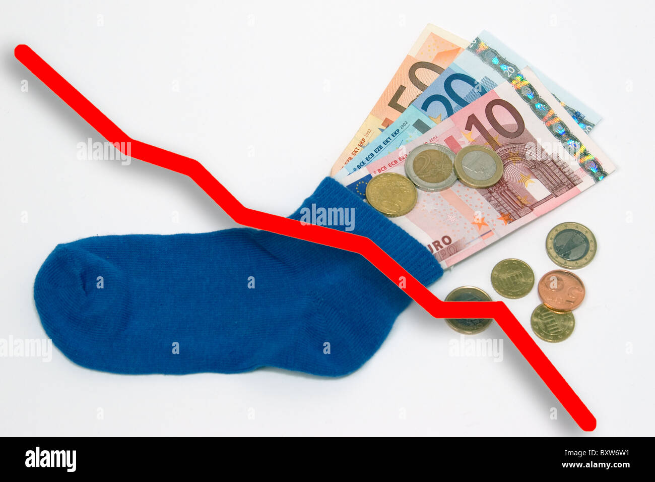 currency crisis of the EUR awaited collapse of the single currency symbol picture for the death of the Euro lost of saved money Stock Photo