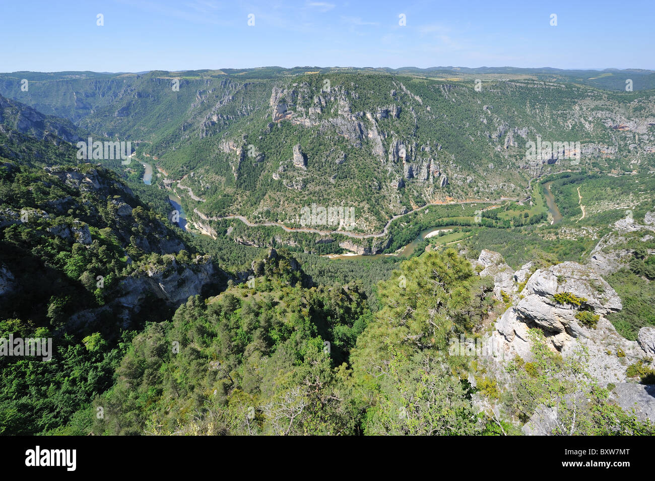 View of the valley of the river Tarn (Gorges du Tarn) from the top of the Causse Méjean - Cevennes - France Stock Photo