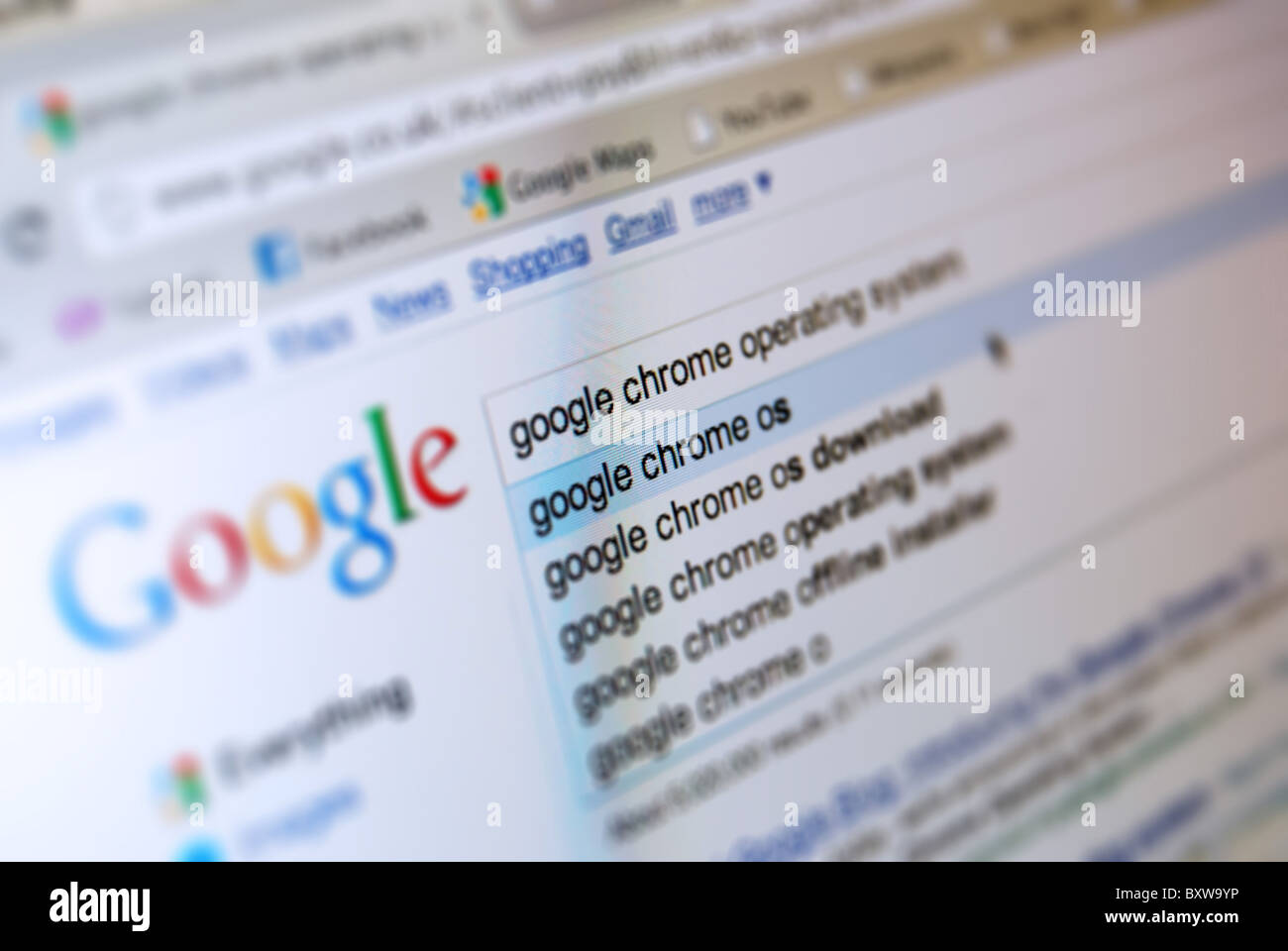 A photo illustration showing the Google Chrome Browser in conjunction with the Google search engine Stock Photo