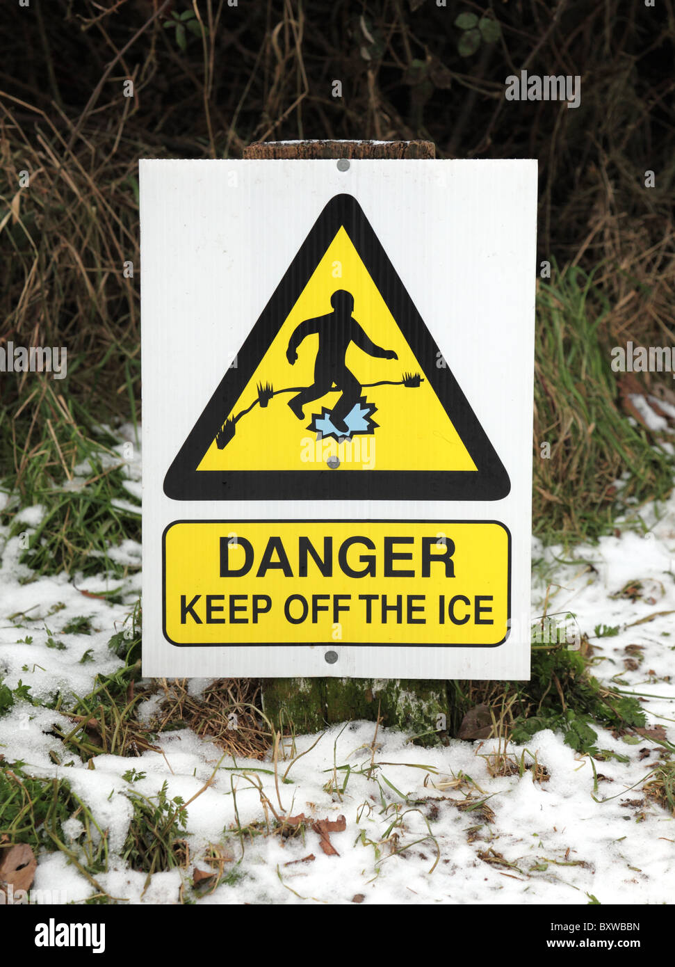 Danger Sign keep of the ice Stock Photo