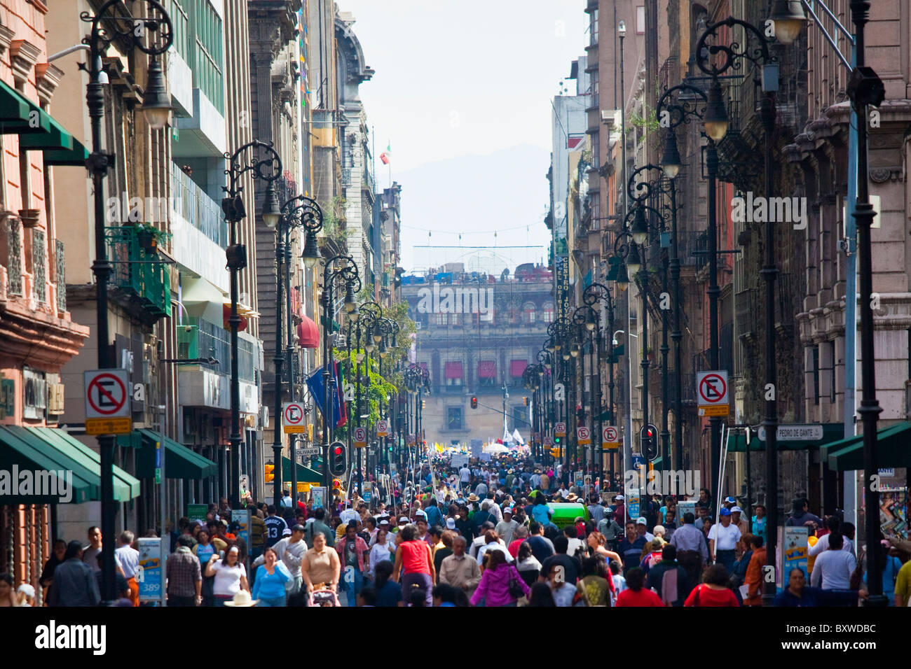 Crowded street near the Zocalo, Mexico City, Mexico Stock Photo
