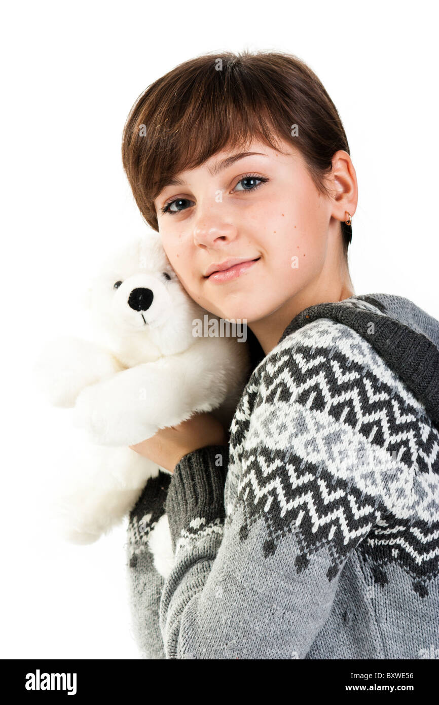 Portrait of a beautiful girl with toy isolated on white Stock Photo - Alamy