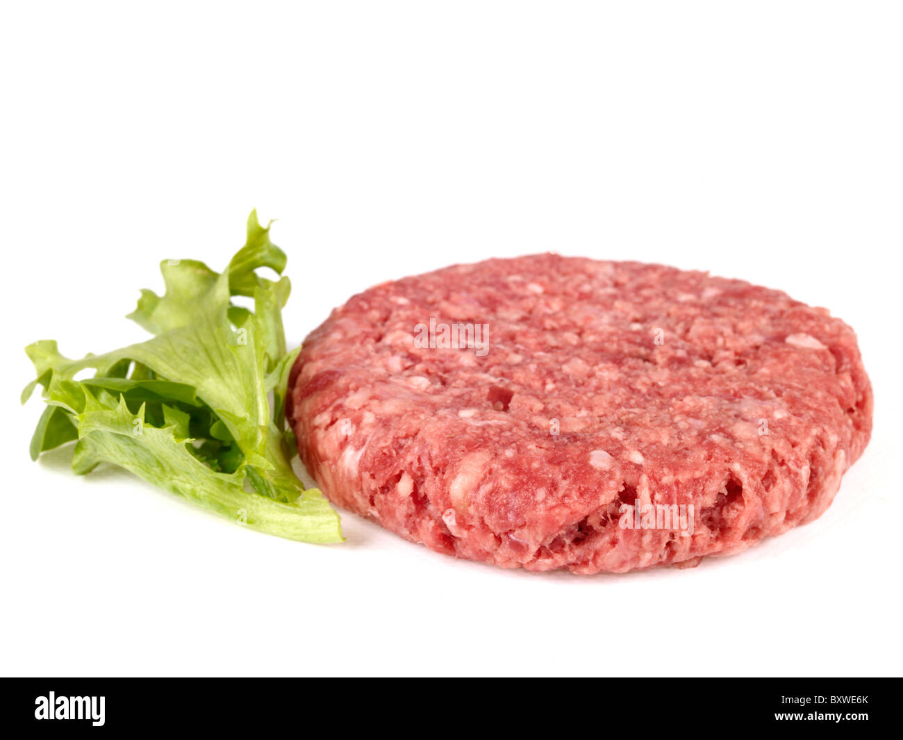 Fresh Raw Uncooked Homemade Beef Burger Patty, Isolated On White With