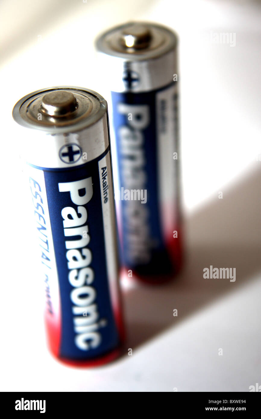 Two AA alkaline Panasonic batteries Stock Photo