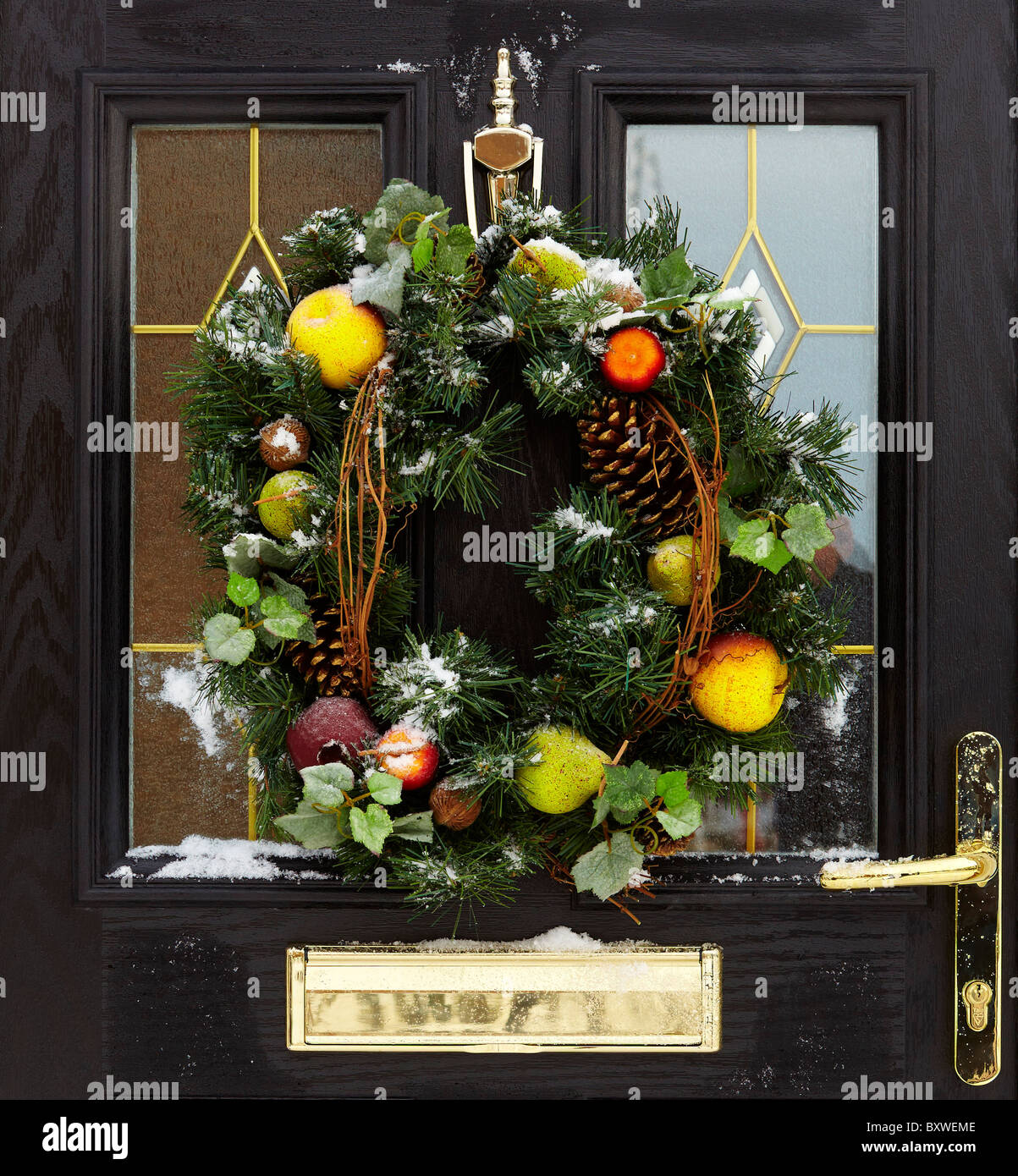 Front door with wreath Stock Photo