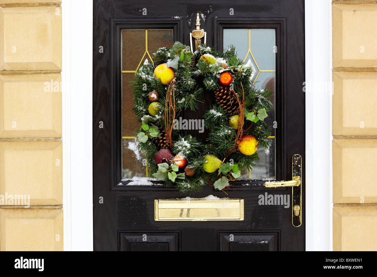 Front door with wreath Stock Photo
