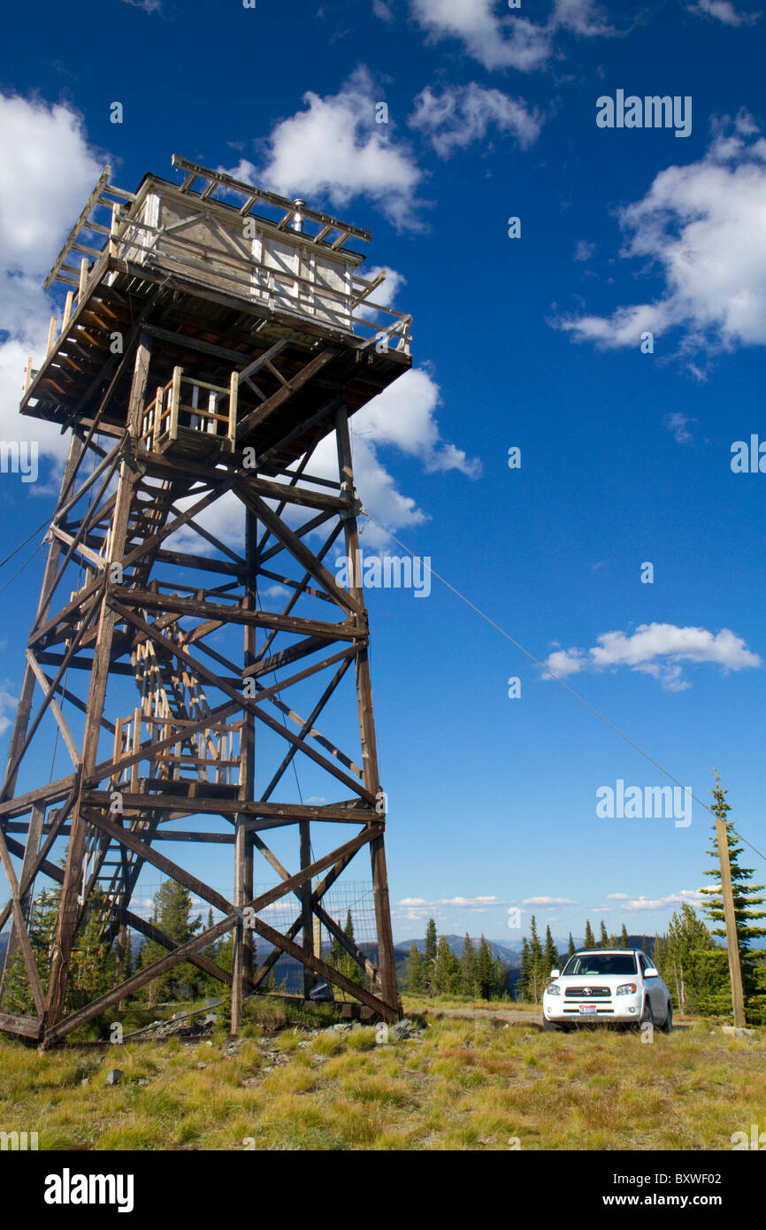 Camping near the Green Mountain Lookout tower along the Magruder Corridor in the Selway-Bitterwoot Wilderness, Idaho, USA. Stock Photo