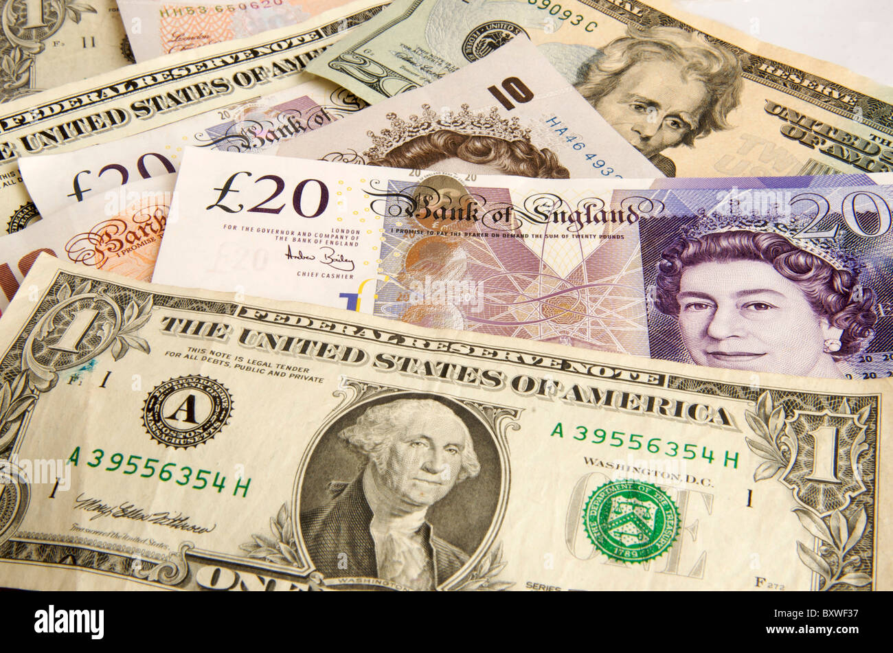 American and British currency. Stock Photo