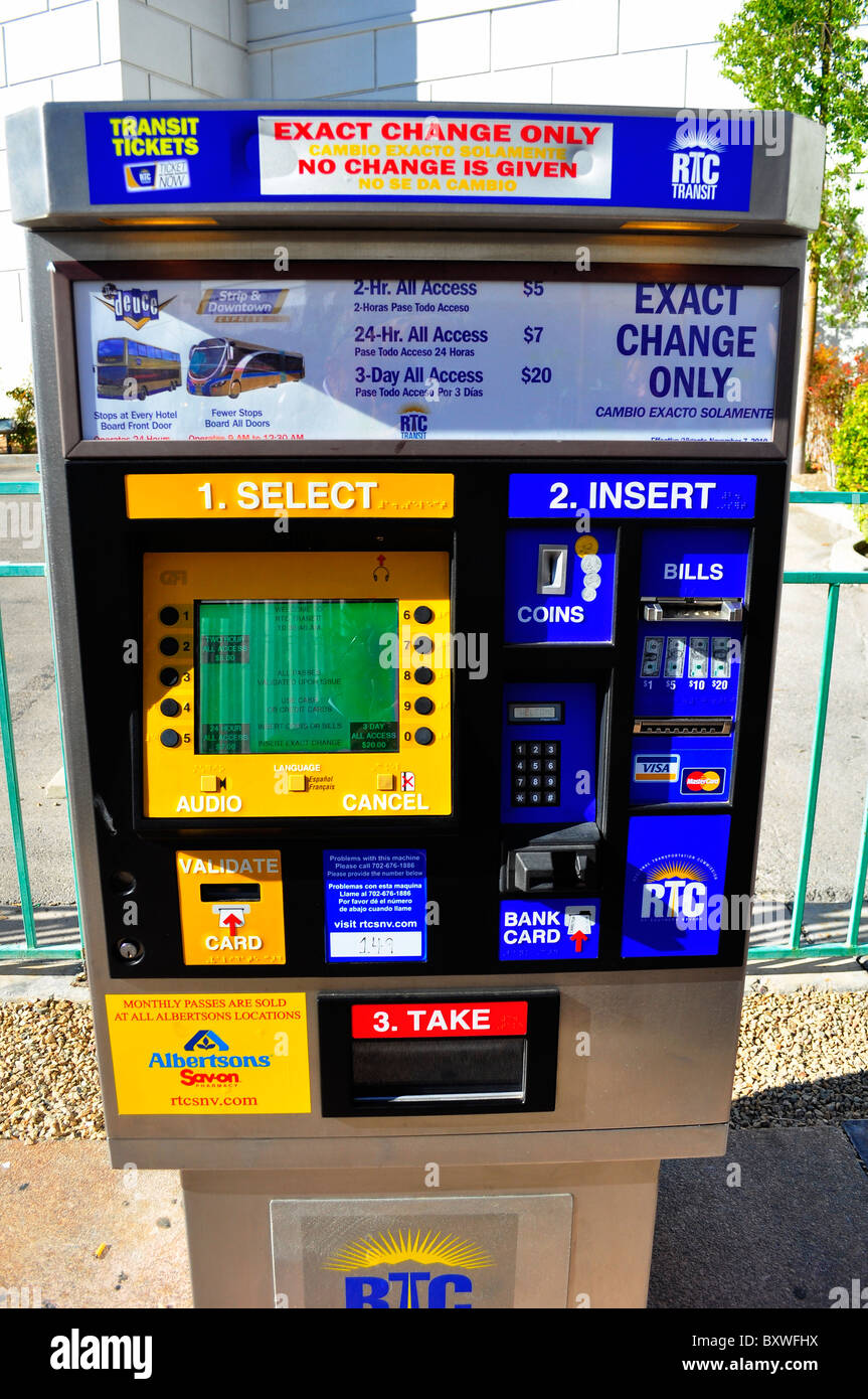 Transit Ticket machine for purchasing bus tickets in Las Vegas, Nevada Stock Photo