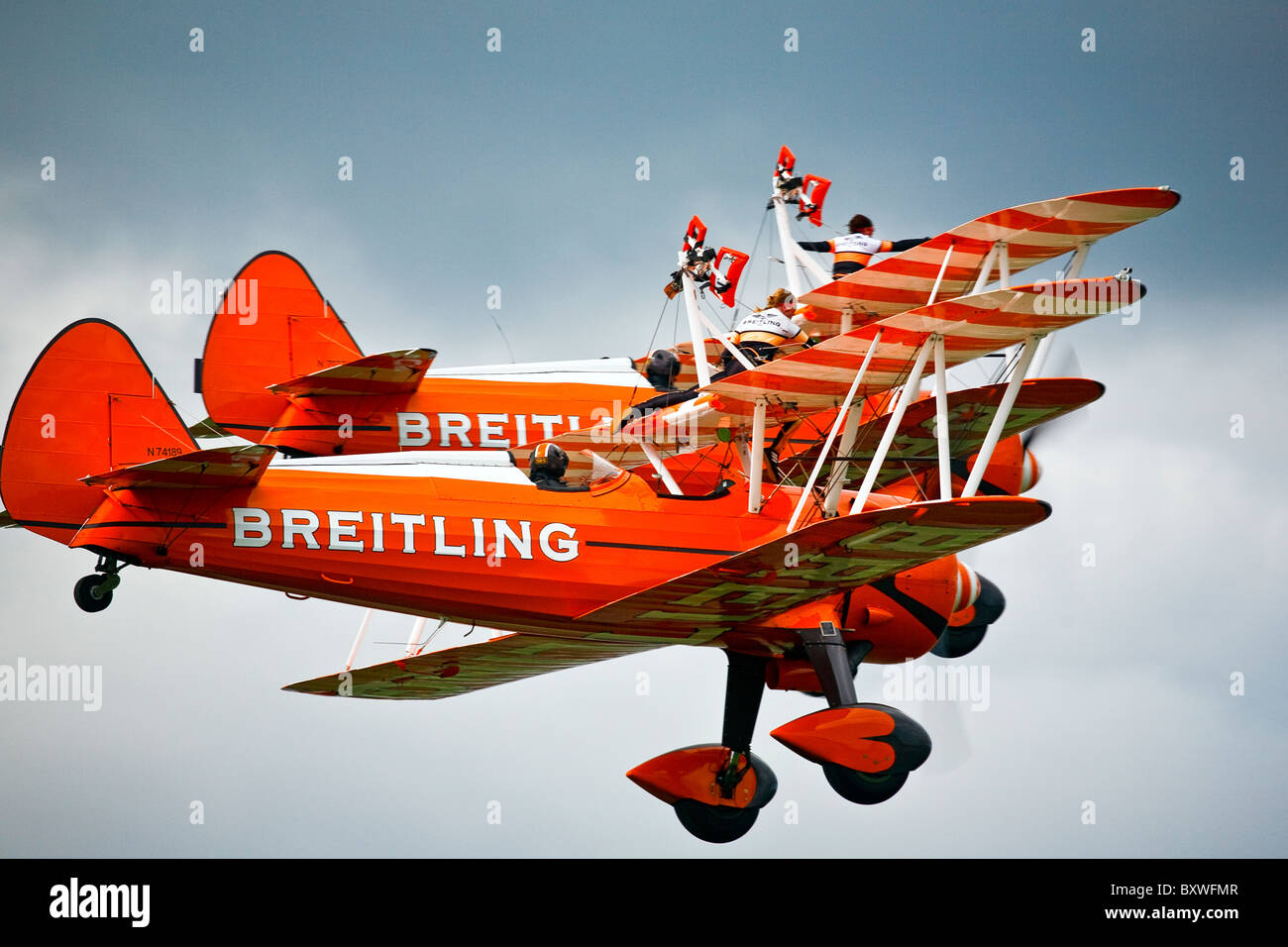 Brietling Wing Walkers Boeing Stearman, Wings and Wheels display, Dunsfold 2010 Stock Photo