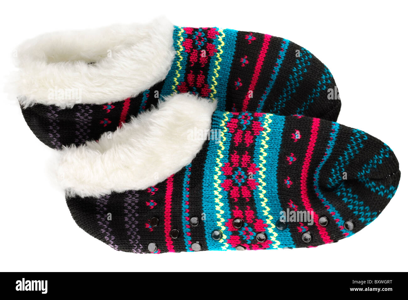 Pair of multi coloured slipper socks Stock Photo