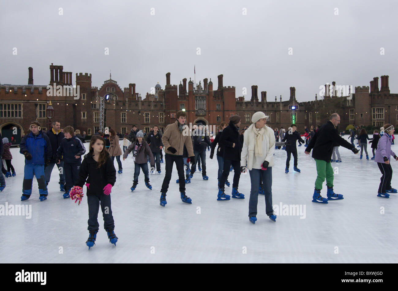 people ice skating on the winter rink at Hampton Court Palace London England Stock Photo Alamy