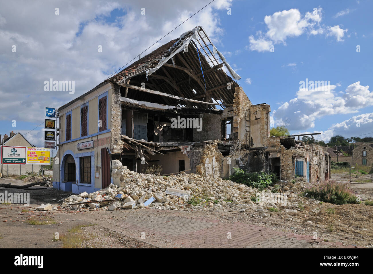 Partially demolished house building near Joigny Burgundy France Stock Photo