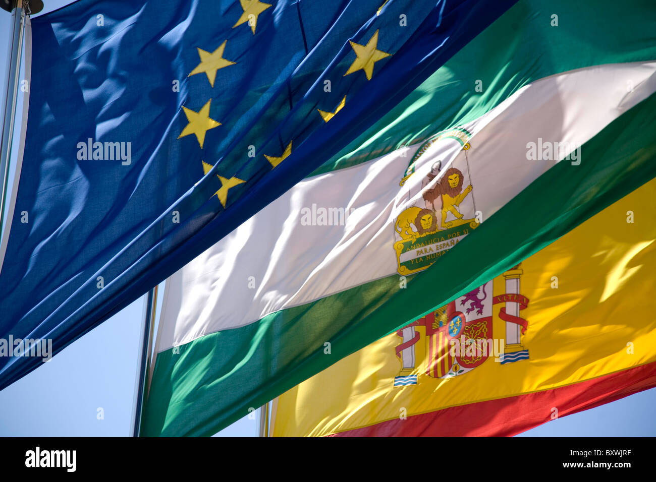 Flags in Granada, Spain. Stock Photo