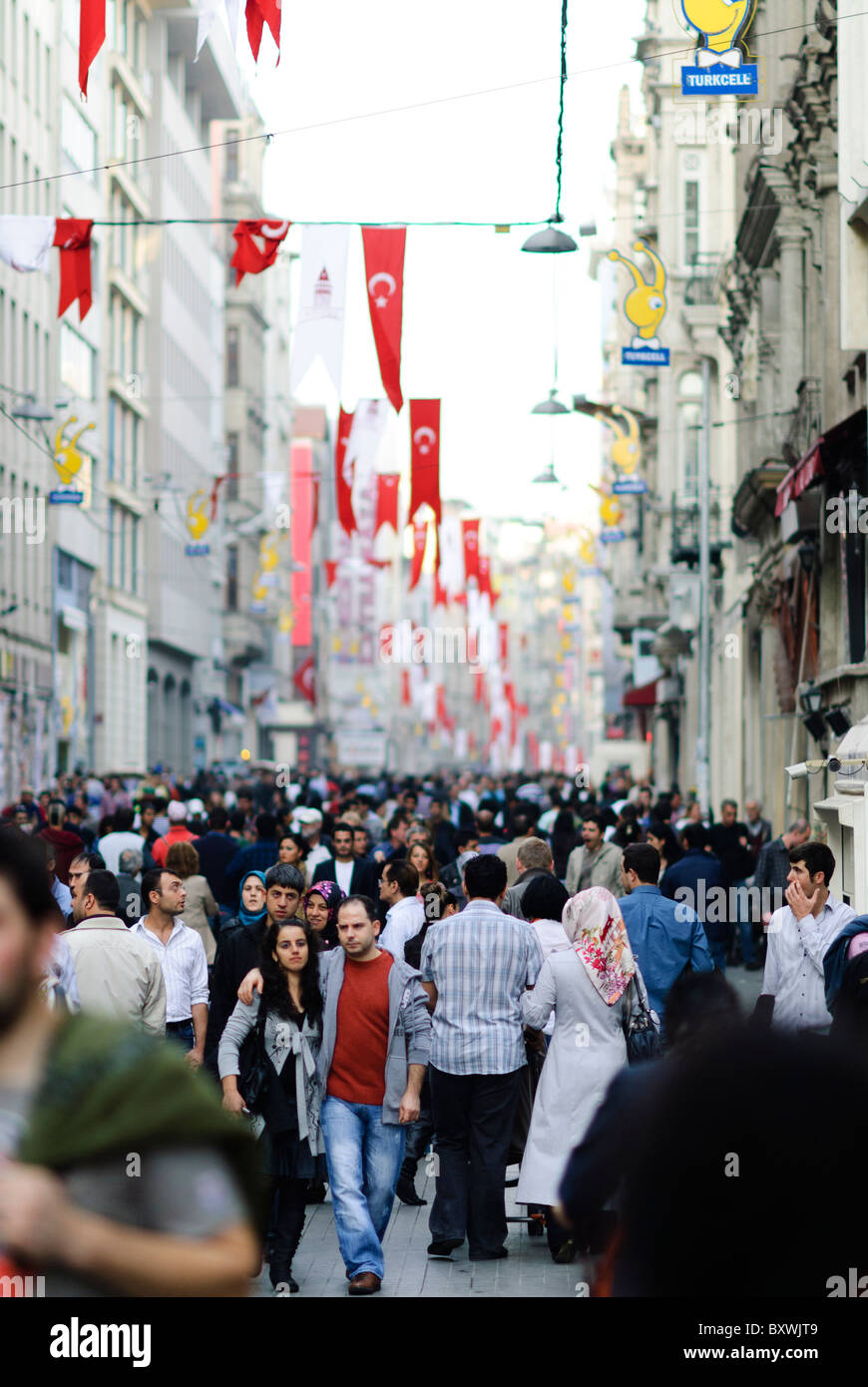 Crowds in the main shopping district of Beyoglu in Istanbul, Turkey. Stock Photo