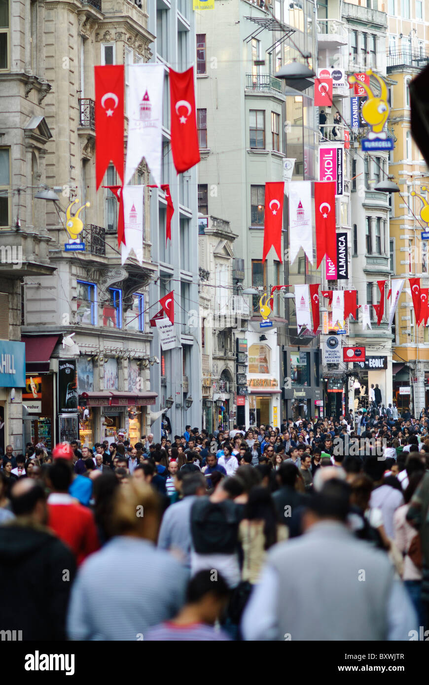 Crowds in the main shopping district of Beyoglu in Istanbul, Turkey. Stock Photo