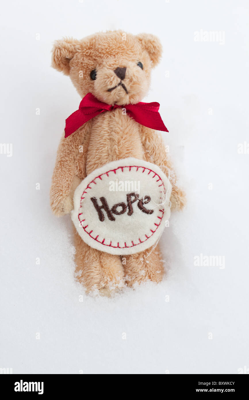 Hope Teddy bear in snow Stock Photo