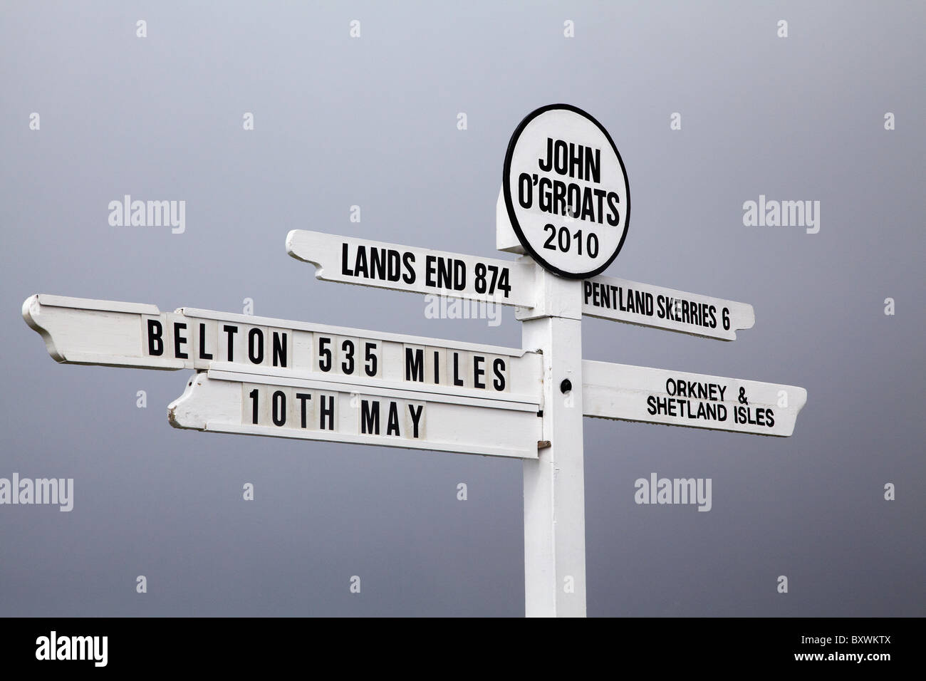 Signpost, John O'Groats, Caithness, Highlands, Scotland, United Kingdom Stock Photo