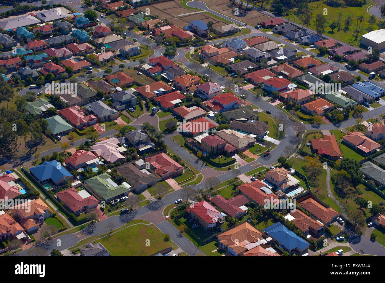 Aerial view of new housing Brisbane Australia Stock Photo