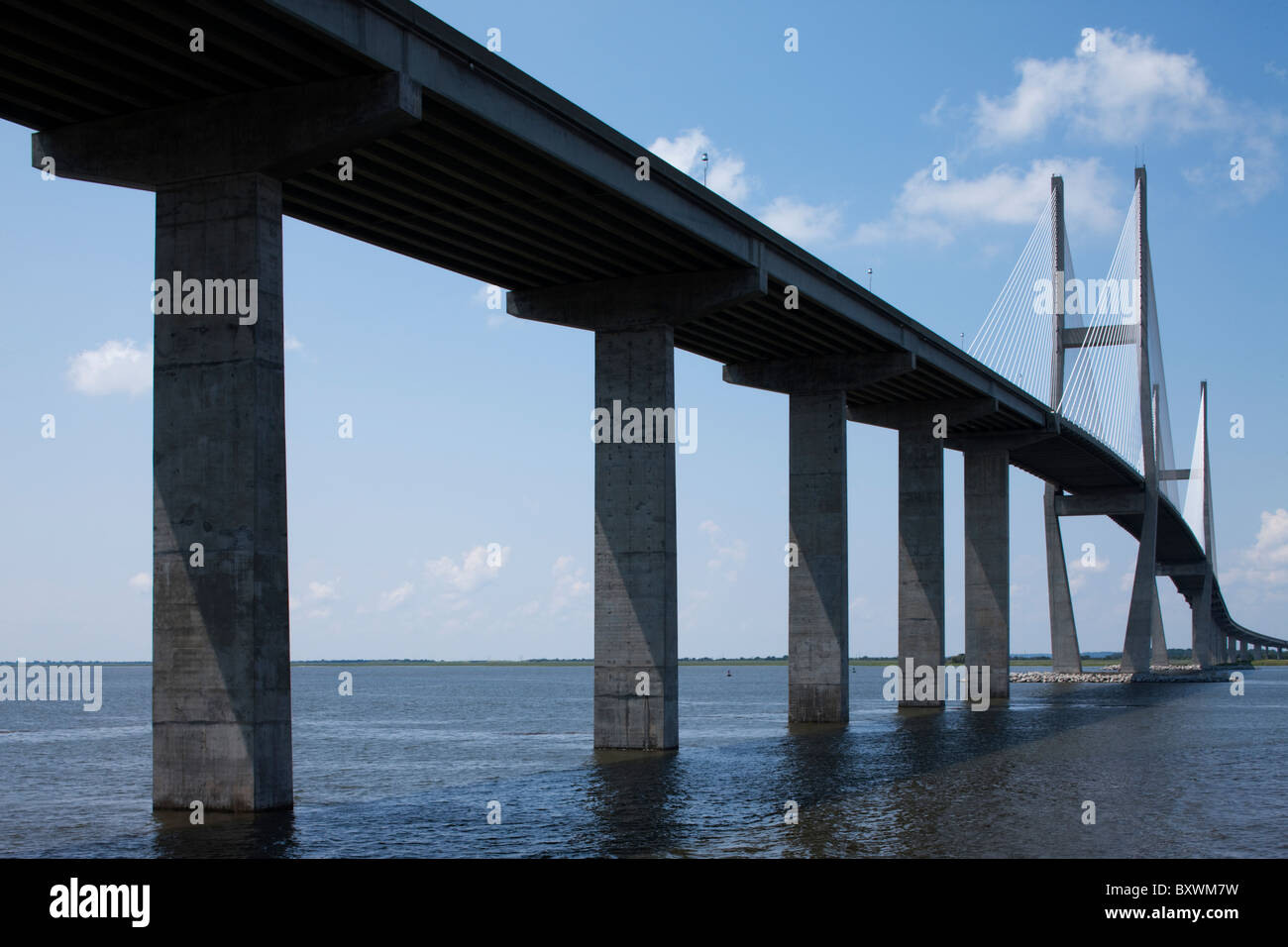 USA, Brunswick, Sidney Lanier CableStayed Bridge Stock Photo