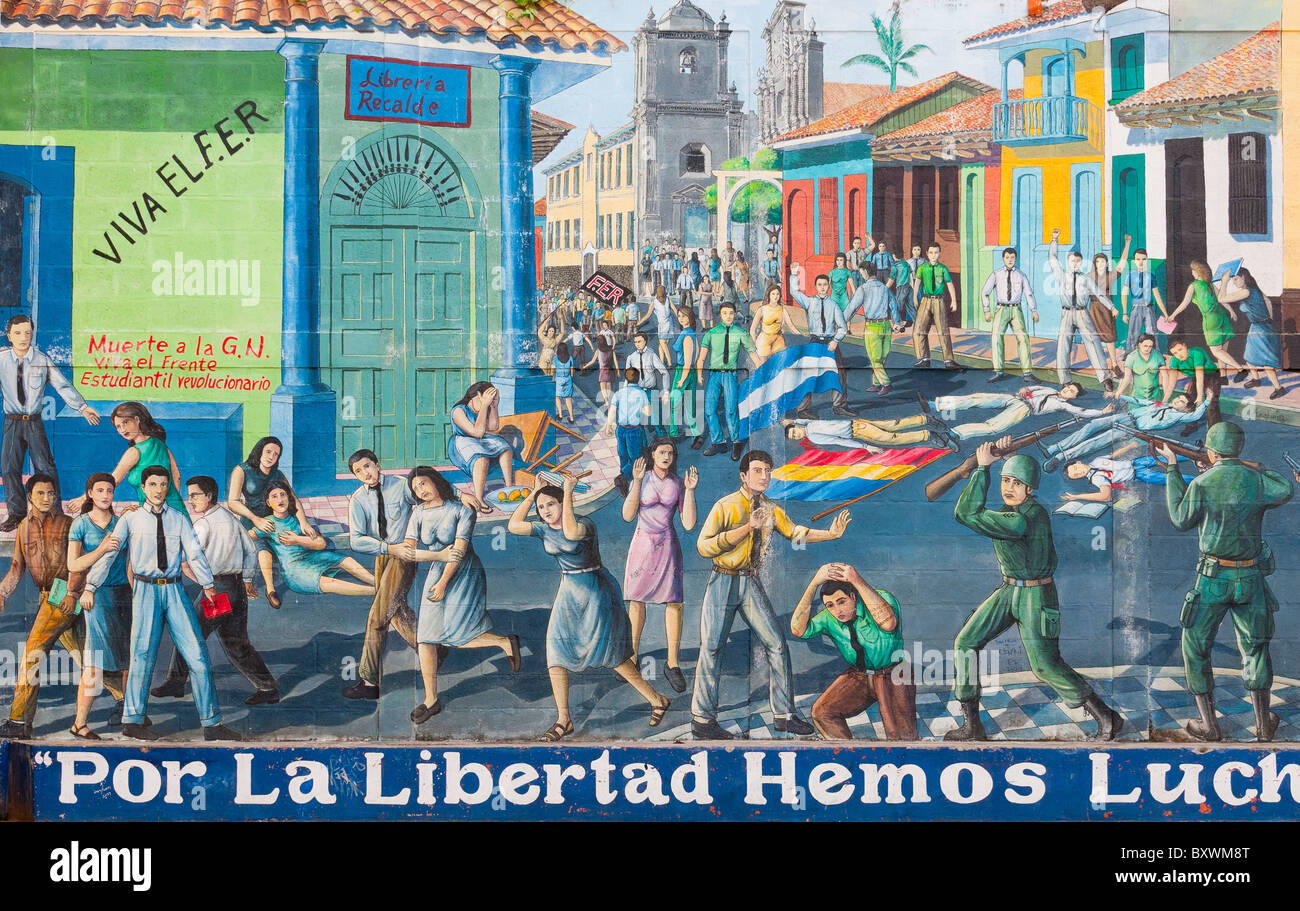 Wall painting depicting the modern Nicaraguan history Leon Nicaragua Stock Photo