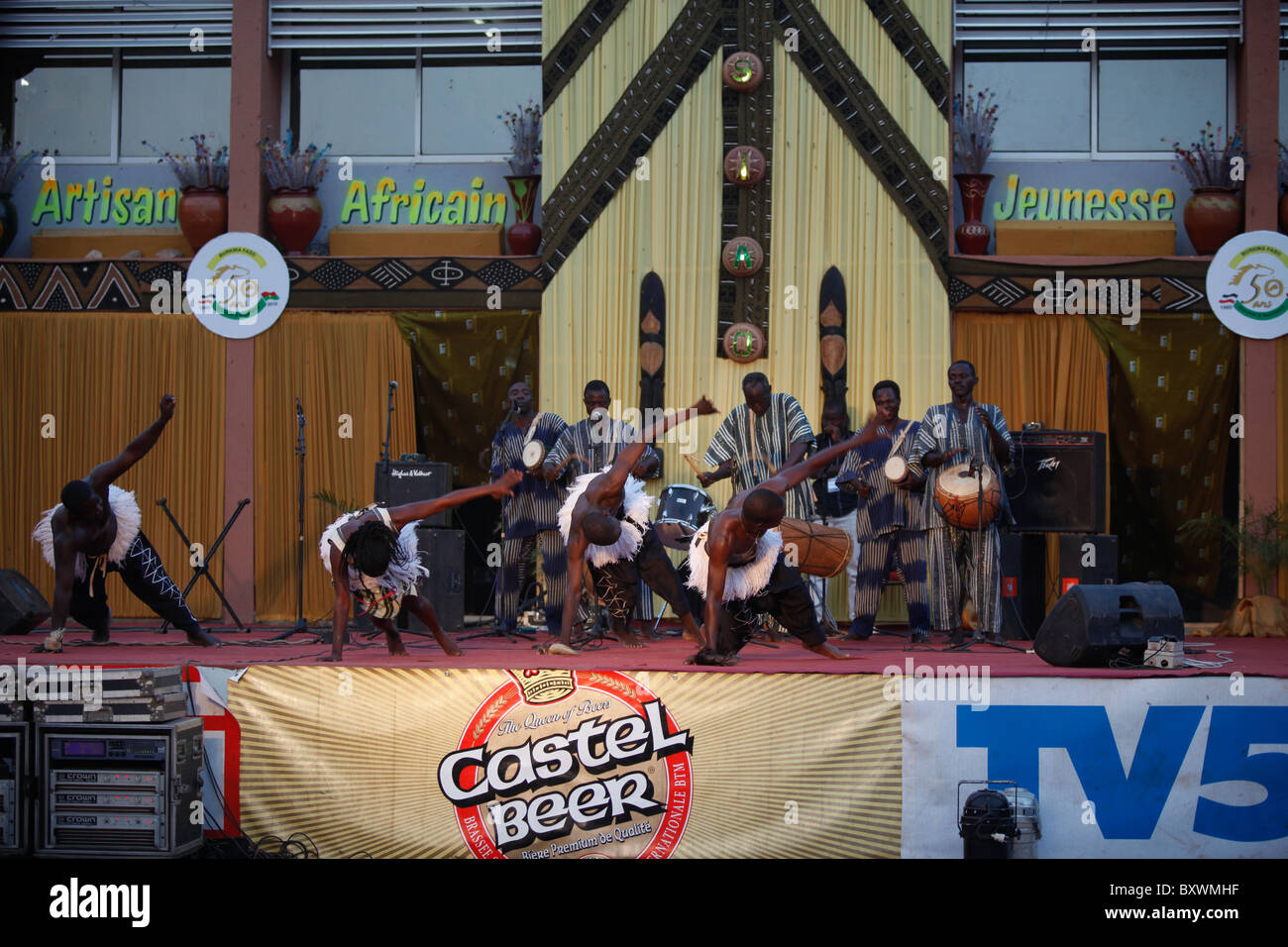 The 12th biannual Salon International de l'Artisanat de Ouagadougou (SIAO) in Burkina Faso welcomed musicians and dance troupes. Stock Photo