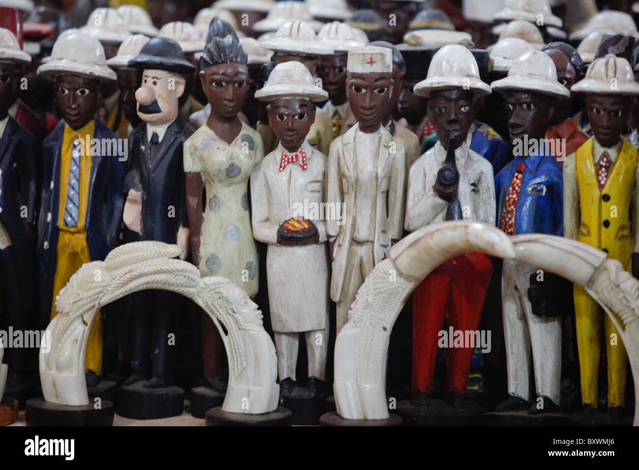 Wood and metal sculptures at the 12th biannual Salon International de l'Artisanat de Ouagadougou (SIAO) in Burkina Faso. Stock Photo