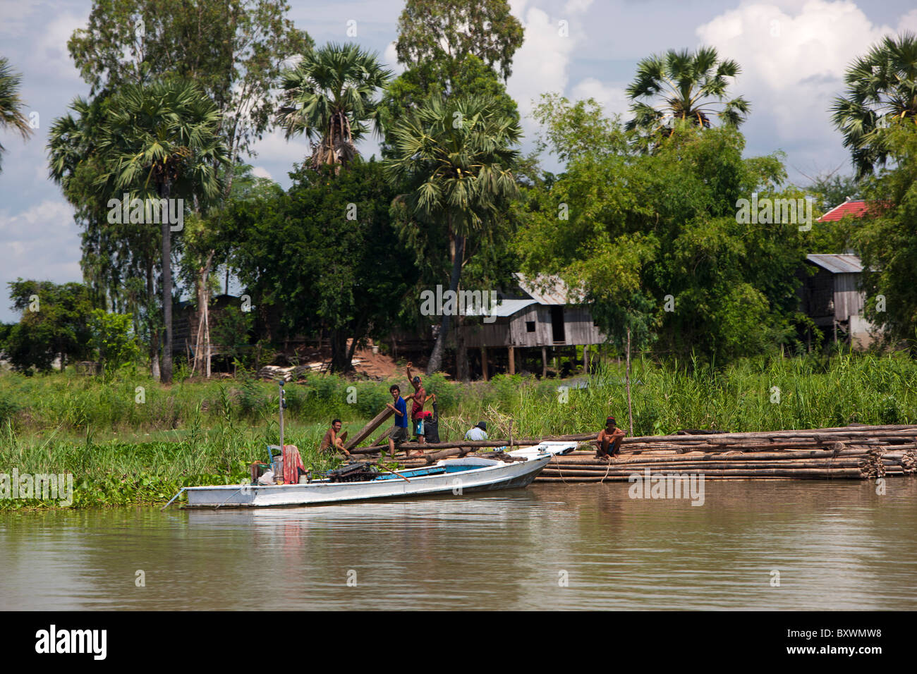 Boat People on Tonle Sap River. Cambodia. Indochina. Southeast Asia. Stock Photo