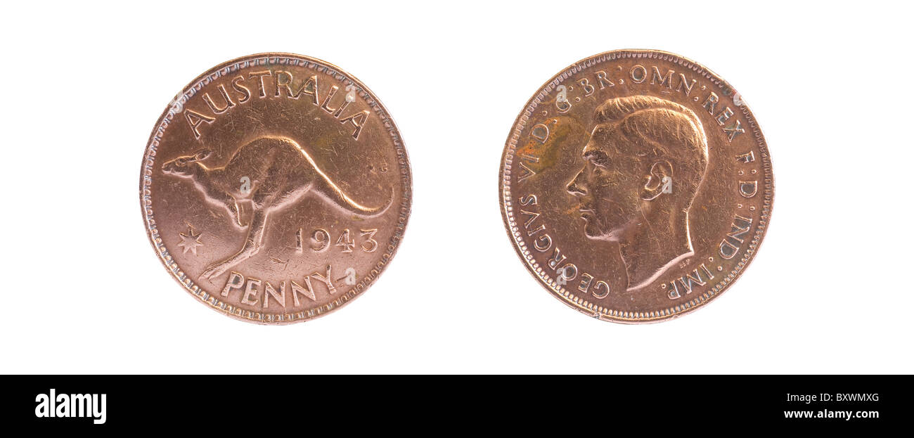 Obverse and reverse sides of a 1943 Australian penny coin Stock Photo