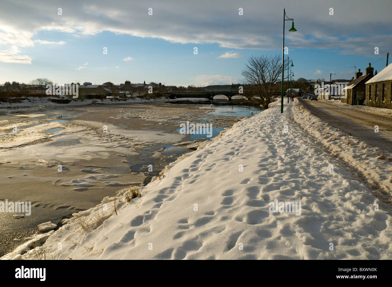 Ice on the Thurso river, Thurso, Caithness, Scotland, UK Stock Photo