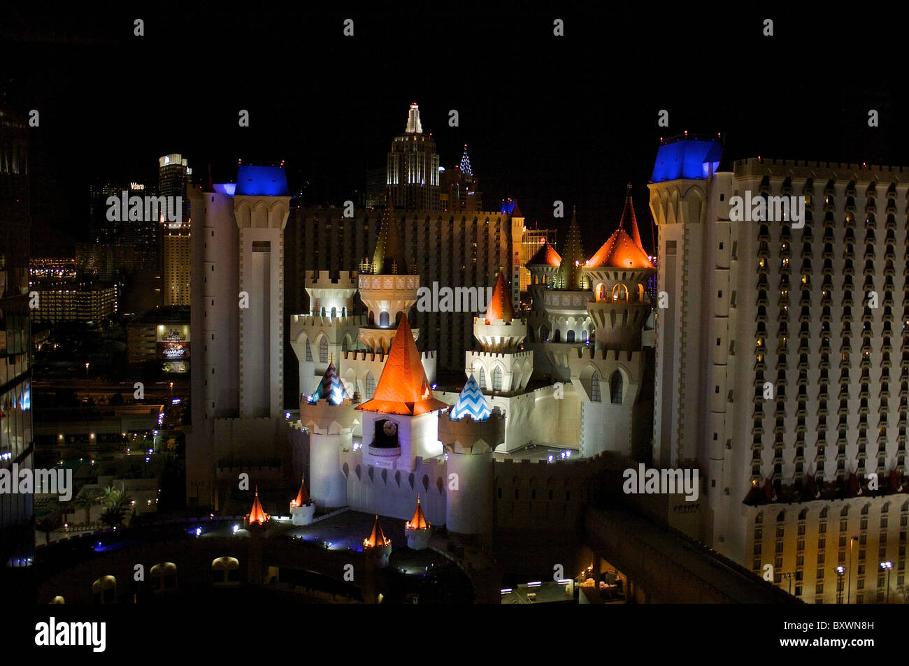 The Excalibur Hotel in Las Vegas, at night Stock Photo