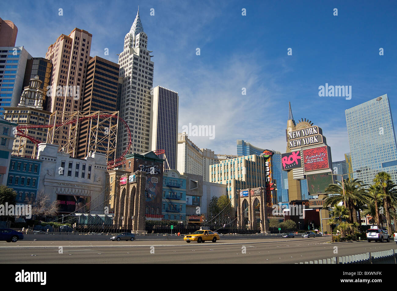The Las Vegas Strip, near the New York New York Hotel and Casino Stock Photo