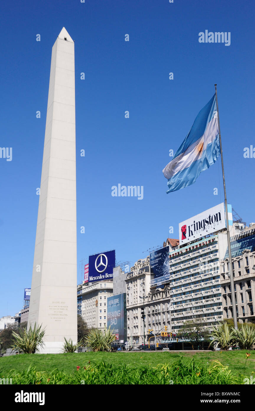 El Obelisco (The Obelisque), Plaza de la Republica, Buenos Aires, Argentina, South America Stock Photo