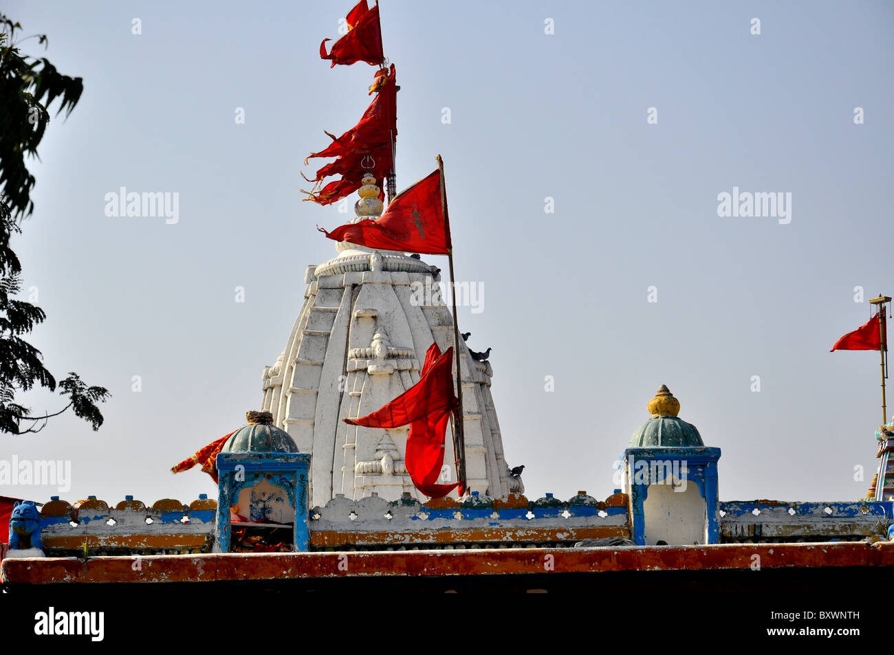 Flags on a hindu temple Stock Photo