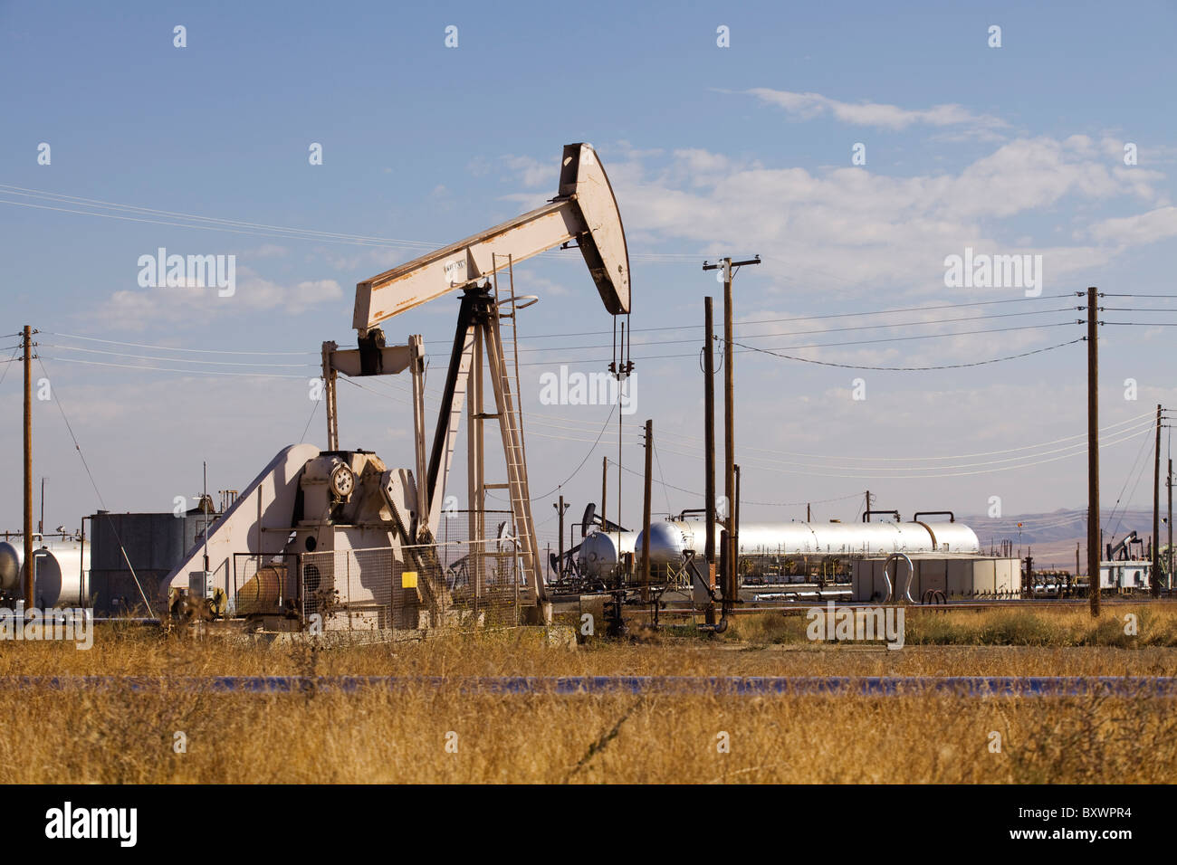Oil pumpjack Kern River Oil Field, Coalinga, California USA Stock