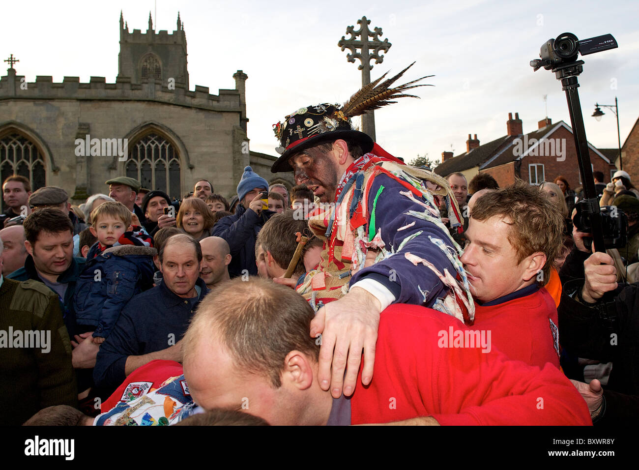 The Haxey Hood, a traditional event held in the village of Haxey, North Lincolnshire on the Twelfth Day of Christmas. The Fool, Stock Photo