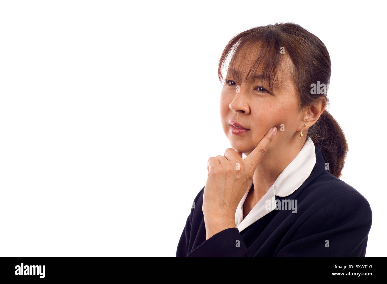 Mature beautiful asian businesswoman thinking hi-res stock photography ...