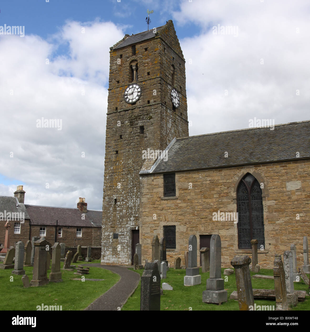 graveyard and St Serf's Church Dunning Scotland  July 2010 Stock Photo